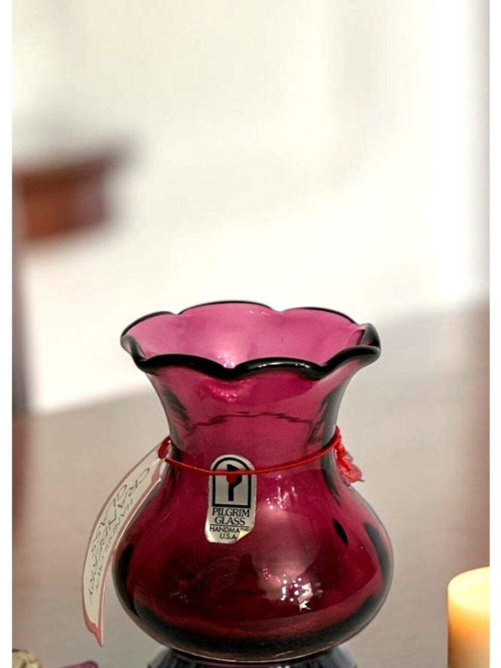 VINTAGE Pilgrim Cranberry GLASS VASE 4” with tags